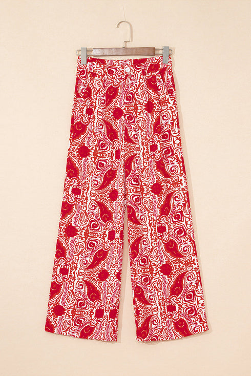 Bohemian Paisley Print Buttoned High Waist Wide Leg Pants