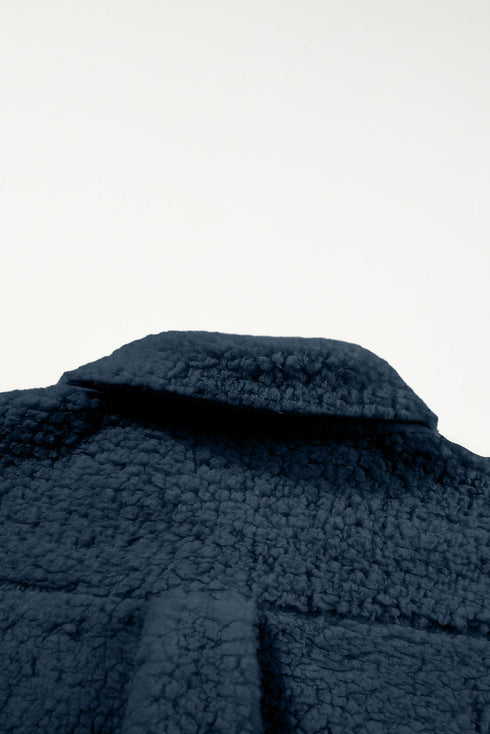 Solid Fleece Flap Pocket Single Breasted Teddy Coat