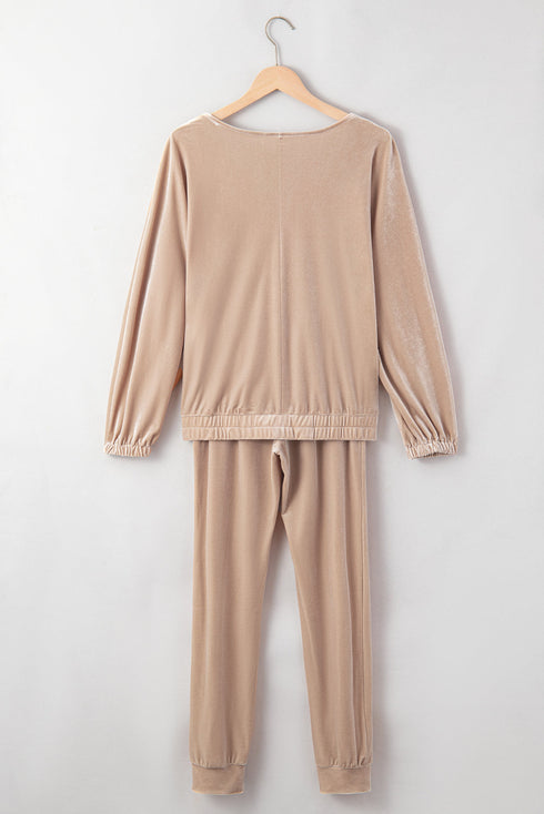Plush Velvet Zipped Top And Jogger Pant Set