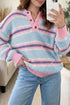 Striped Button Collar Long Sleeve Shift Fit Knitwear Sweater