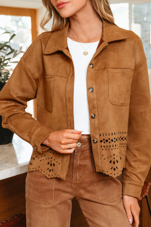 Faux Suede Western Retro Hollowed Detail Jacket