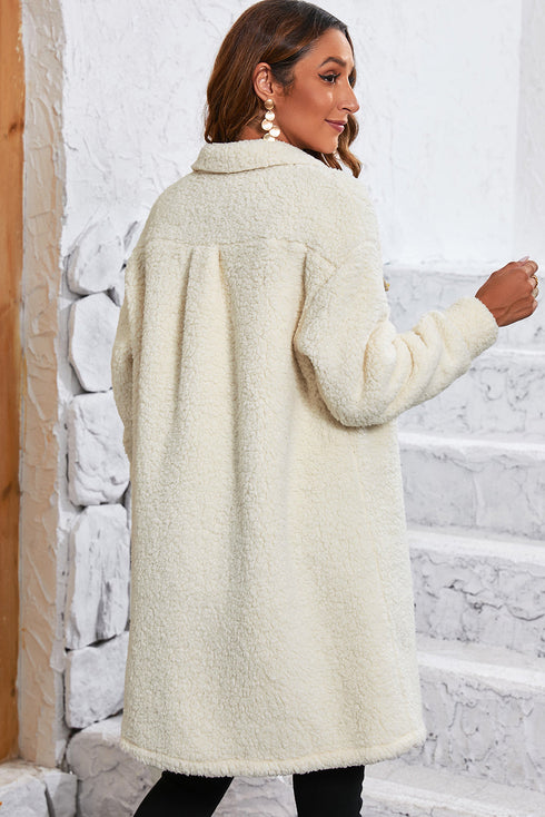 Solid Fleece Flap Pocket Single Breasted Teddy Coat