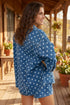 Polka Dot Long Sleeve Collar Shift Tunic Denim Jacket