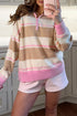 Striped Drop Shoulder Button Placket Long Sleeve Sweater