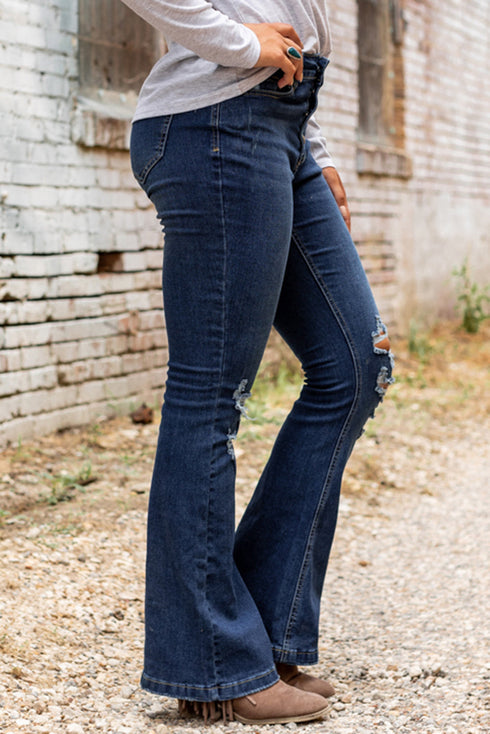 Exclusive Distressed Stretch Denim Flare Jeans