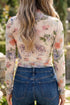 Floral Sheer Mesh Thumbhole Slim Fit Long Sleeve Top