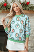 Abstract Dog Print Ribbed Cuff Round Neck Long Sleeve Sweatshirt