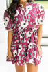 Puff Sleeve Belted A Line Mini Floral Dress