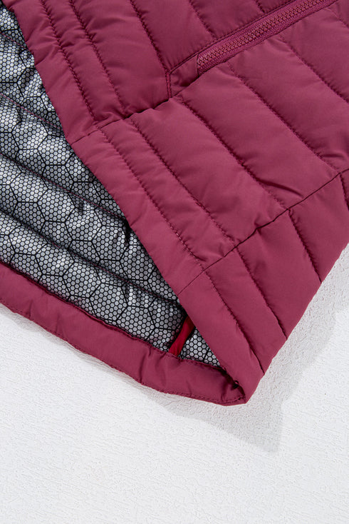 Plush Collar Quilted Zip Front Puffer Vest