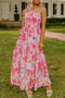 Abstract Floral Shirred One Shoulder Maxi Dress