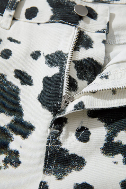 Abstract Print Metal Button Regular Fit Full Length Jeans