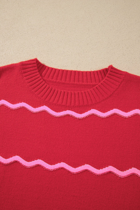 Striped Round Neck Long Sleeve Shift Pullover Sweater