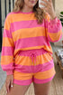 Horizontal Striped Long Sleeve Top Drawstring Loungewear Set