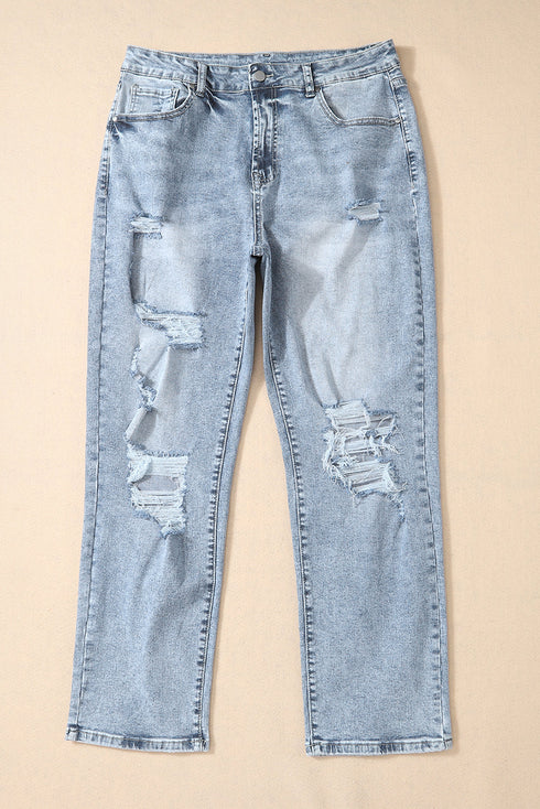 Distressed Frayed Slim Fit High Waist Denim Jeans