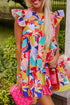 Abstract Print Ruffled Flutter Sleeve A-Line Mini Dress