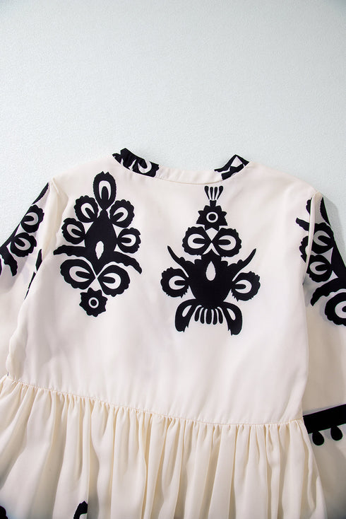 Abstract Print Fringe Tassel Bohemian Western Mini Dress