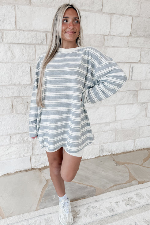 Striped Round Neck Long Sleeve Tunic Top