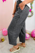 Washed Seam Detail Elastic Waist Barrel Pants