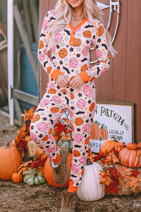 Allover Pumpkin Print Long Sleeve Coordinated Lounge Set