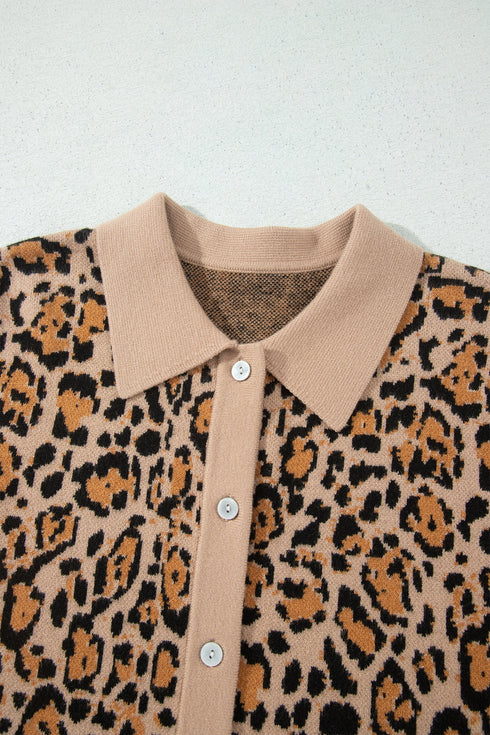 Leopard Print Button Up Long Sleeve Viscose Blend Cardigan