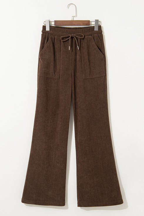 Polyester Tie Elastic Waist Soft Corduroy Pants
