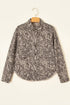 Abstract Print Long Sleeve Collar Raw Hem Denim Jacket