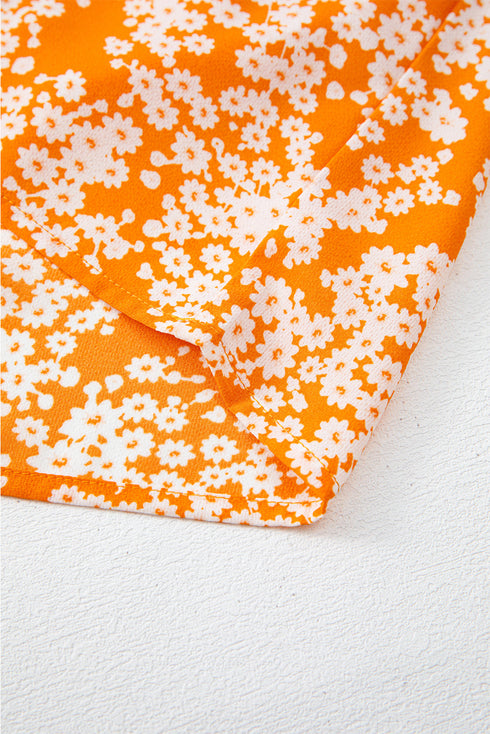 Floral Print Smocked V Neck Wide Sleeve Maxi Dress