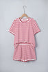 Stripe Scallop Trim Casual Top 2Pcs Short Set