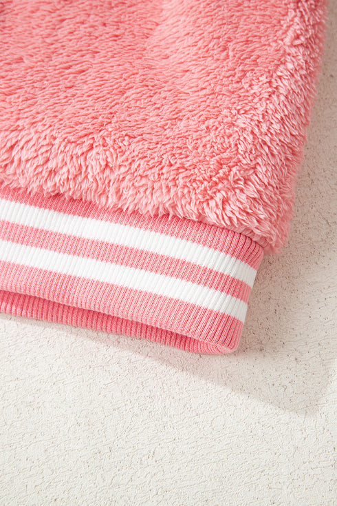 Varsity Striped Trim Patchwork Sherpa Fleece Vest