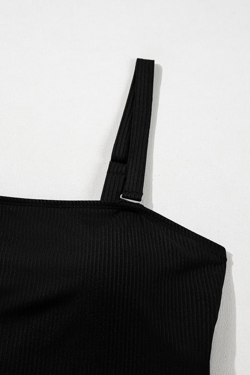 Ribbed Textured Scalloped Trim Swim Dress Swimwear