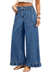 Elastic Waist Ruffled Wide Leg Denim Pants