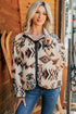 Geometric Print Long Sleeve Shirt Collar Zip Up Placket Binding Tape Jacket