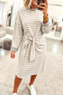 Striped Panel Cuff Round Neck Long Sleeve T Shirt Dress