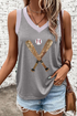 Sequin Baseball Graphic Ribbed V Neck Tank Top