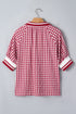 Gingham Striped Patchwork Half Zip Plaid Blouse