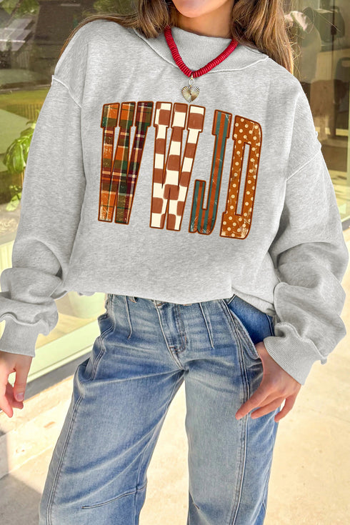 Polyester Wwjd Graphic Mock Neck Oversized Sweatshirt