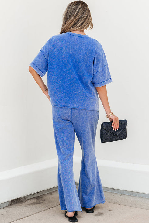 Acid Wash Star Applique Rolled Trim Pants Set