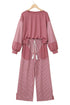 Raw Seam Patchwork Long Sleeve Top Pocket Two Piece Pant Set