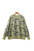Camouflage Waffle Knit Raw Edge Trim Oversized Long Sleeve Top