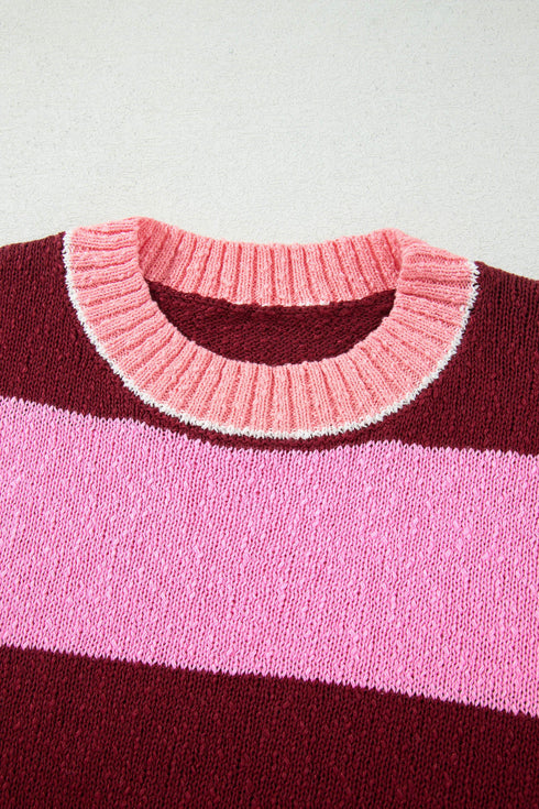 Striped Drop Shoulder Long Sleeve Pullover Knit Sweater