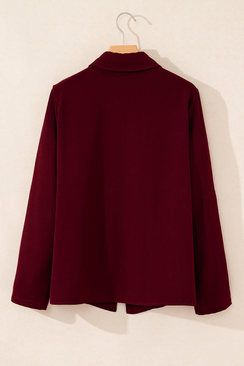 Collared Tab Sleeve Zip Up Flap Detail Casual Jacket