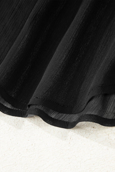 Sheer Long Sleeve Button Down Collar Beach Shirt