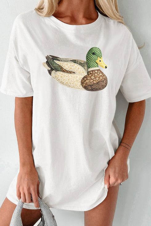 Bohemian Mallard Duck Applique Short Sleeve Graphic Tee