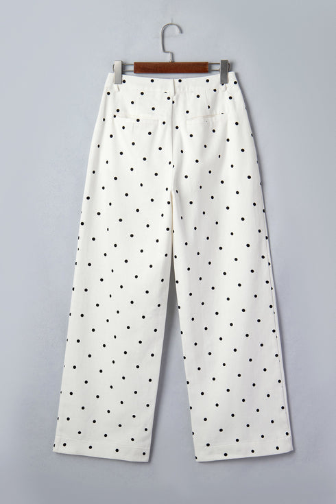 Polka Dot Print Scalloped Patch Pocket Cotton Shift Pants