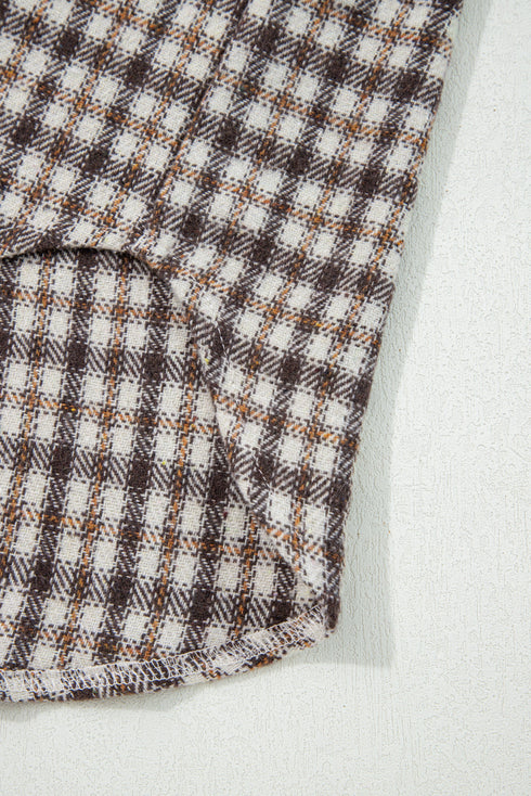 Corduroy Textured Patchwork Flap Pocket Plaid Shacket