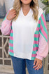 Striped V Neck Shift Long Sleeve Top