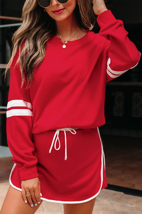 Varsity Stripe Contrast Trim Pullover Skort Two Piece Dress