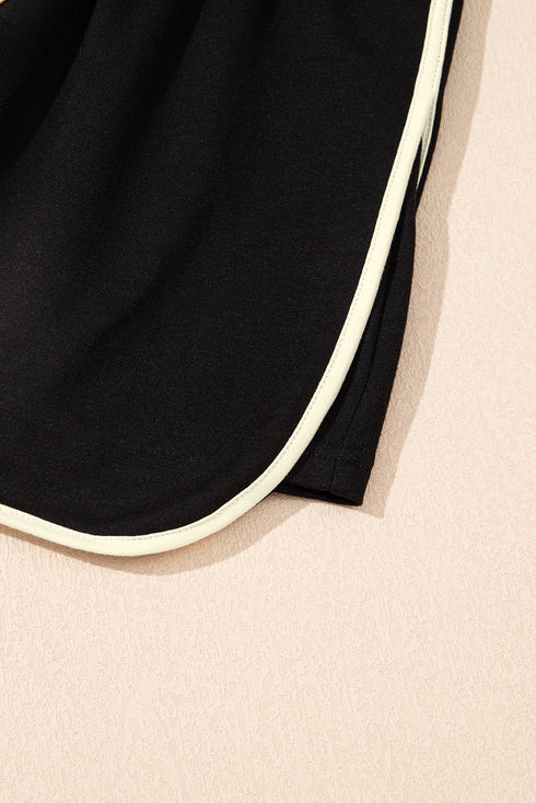 Contrast Trim Drop Shoulder Two Piece Skort Set