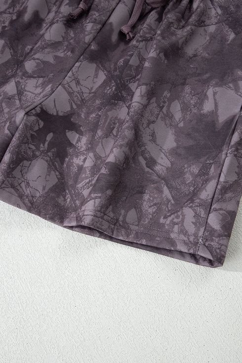 Abstract Woodland Print Baggy Pullover Drawstring Short Sets