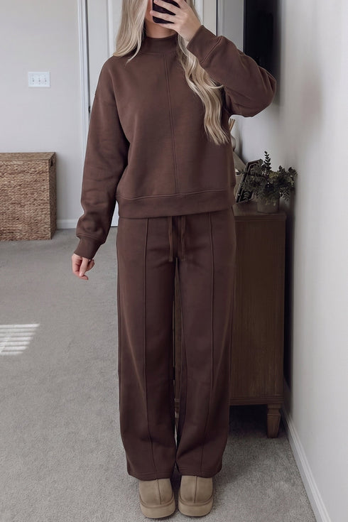 Piping Trim Mock Neck Pullover Drawstring Pant Set